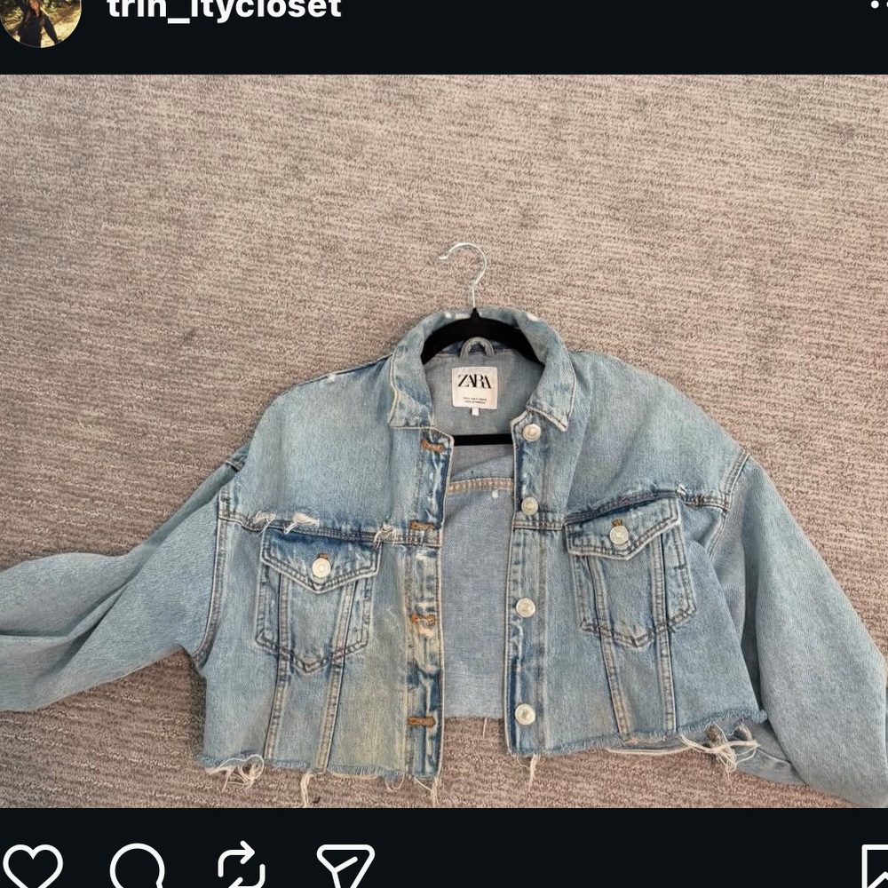 Zara Women's Light Blue Distressed Denim Jacket